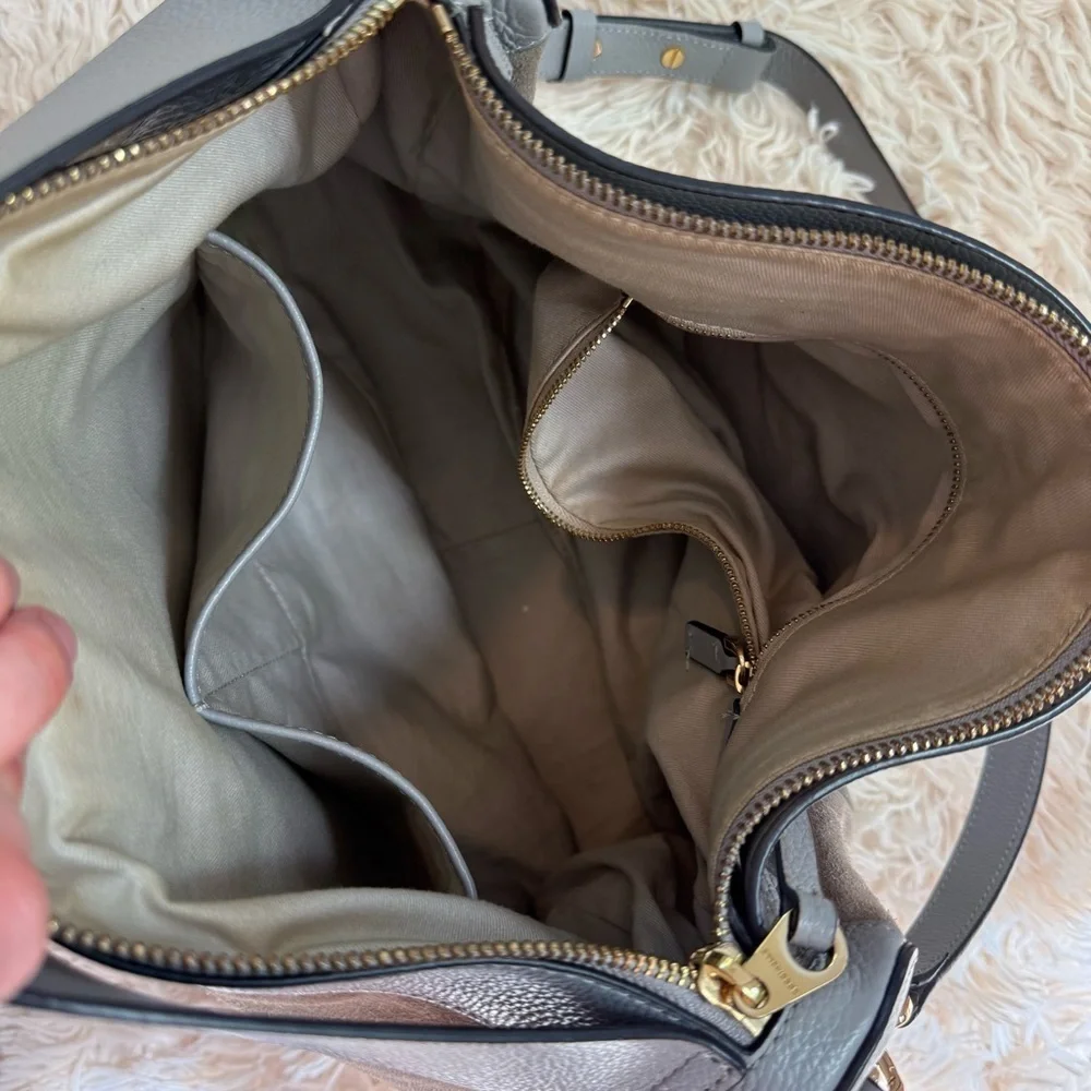 COCCINELLE Leather hobo CAMOSCIO LUNAR suede grey blue crossbody butter soft